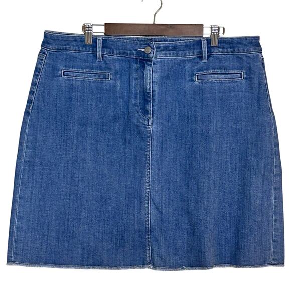 Talbots Denim Coastal Cowgirl Preppy Skirt Raw Fringe Hem Sexy Cottage Size 18 - Picture 1 of 6